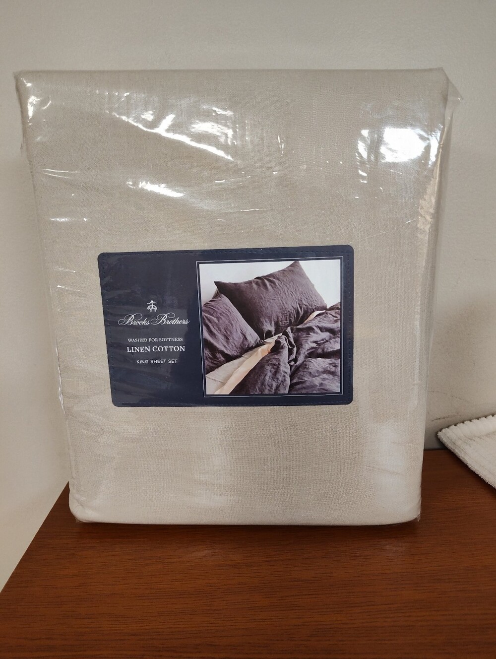 NWT! Brooks Brothers King Size Sheet Set Linen/Cotton Blend - Natural Color